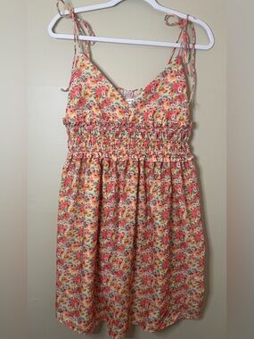 Umgee Coral, Yellow & Green Floral Smocked Waist Sundress Size Large
